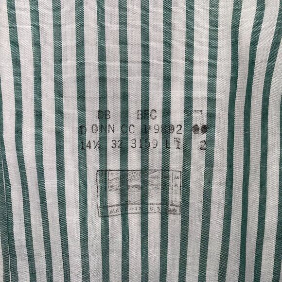 Vintage Manhattan Dura Brite Men’s Shirt Green Striped 60s Button 14.5-32 - Picture 3 of 9